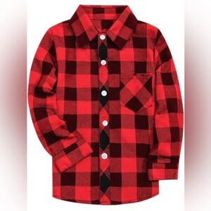 Red and Black Plaid Youth Boys Flannel Shirt Long Sleeve Button Up Size 5T